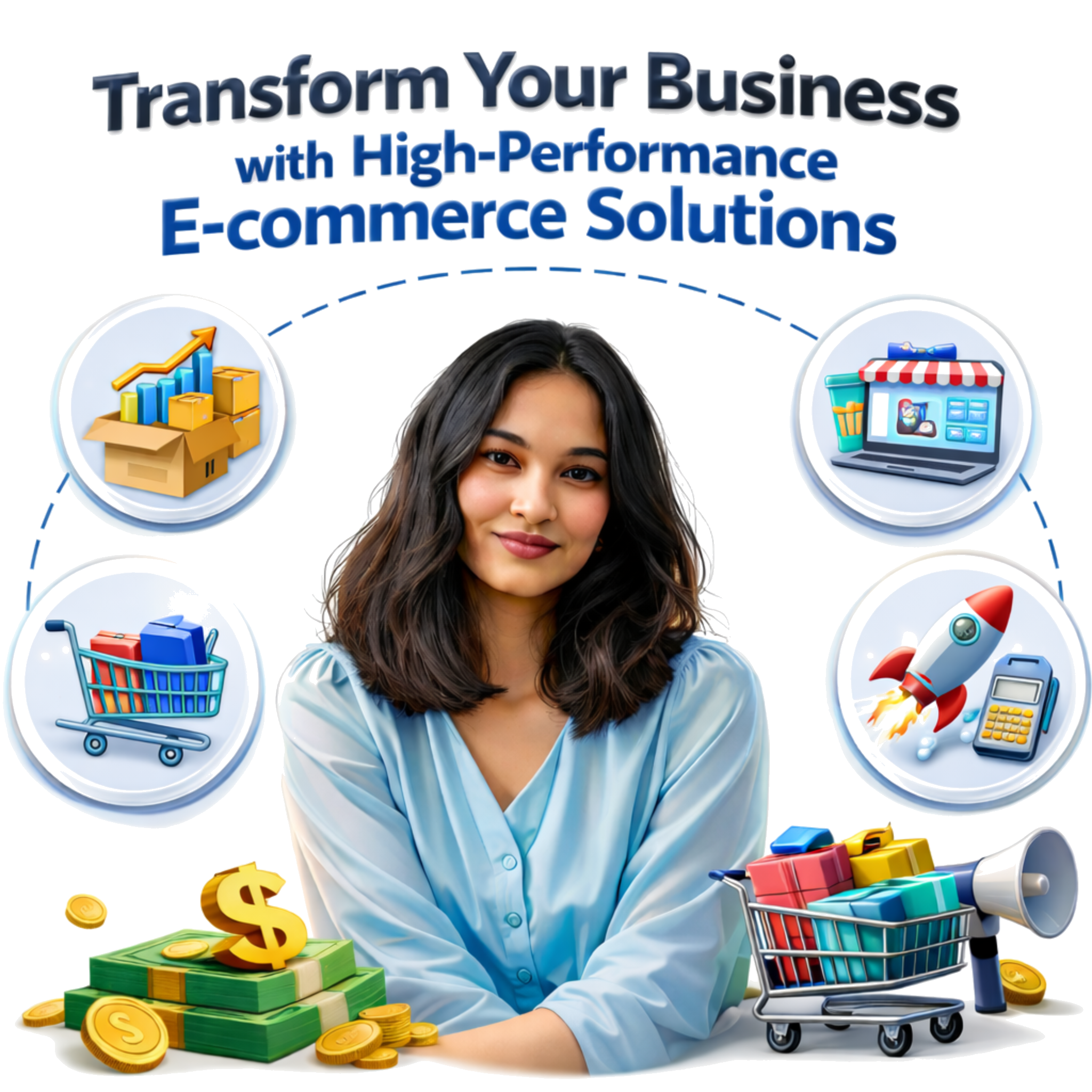 Strategic SEO Solutions illustration with a person and icons for AI Chatbot, Hook Strategy, and Smart Lead Form