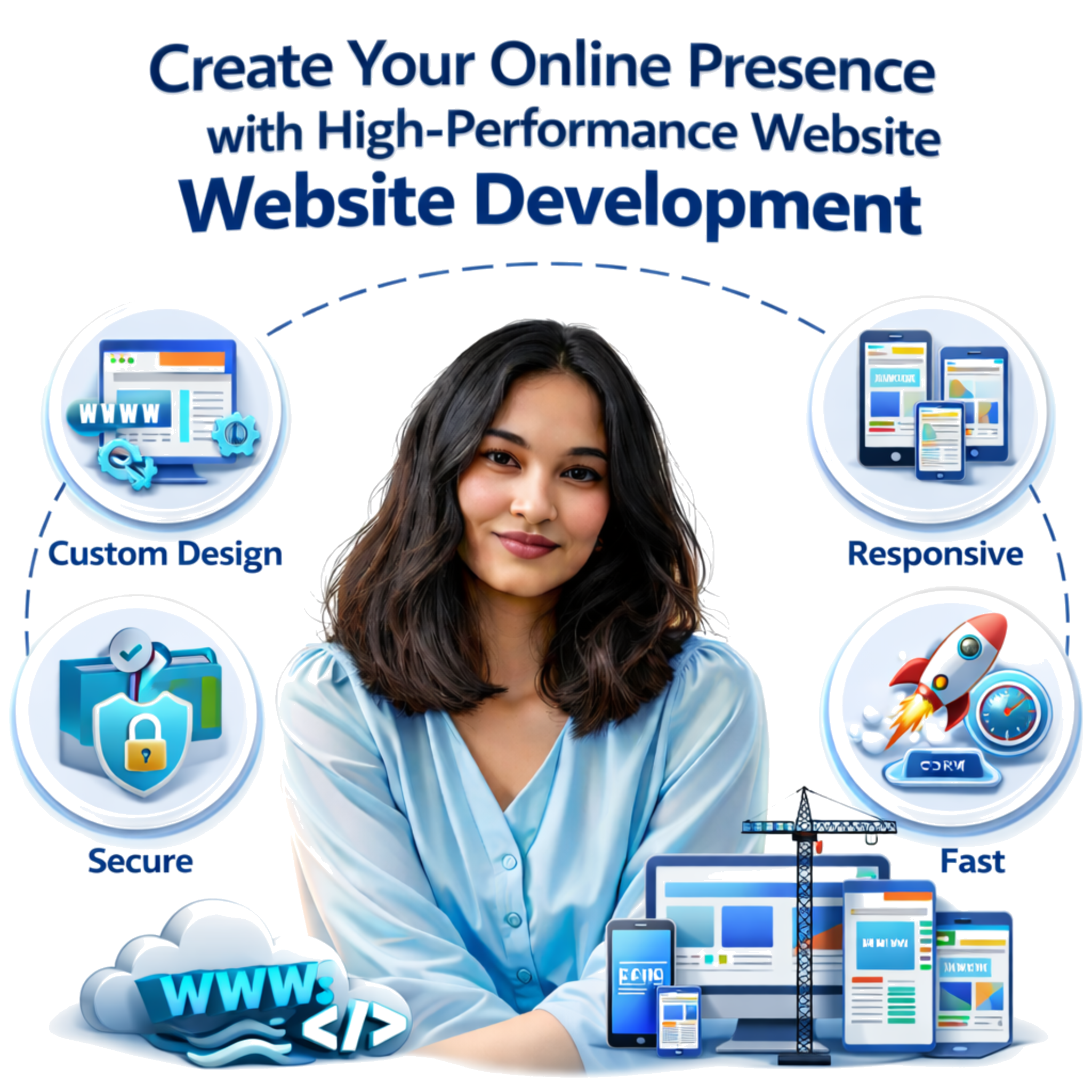 Strategic SEO Solutions illustration with a person and icons for AI Chatbot, Hook Strategy, and Smart Lead Form